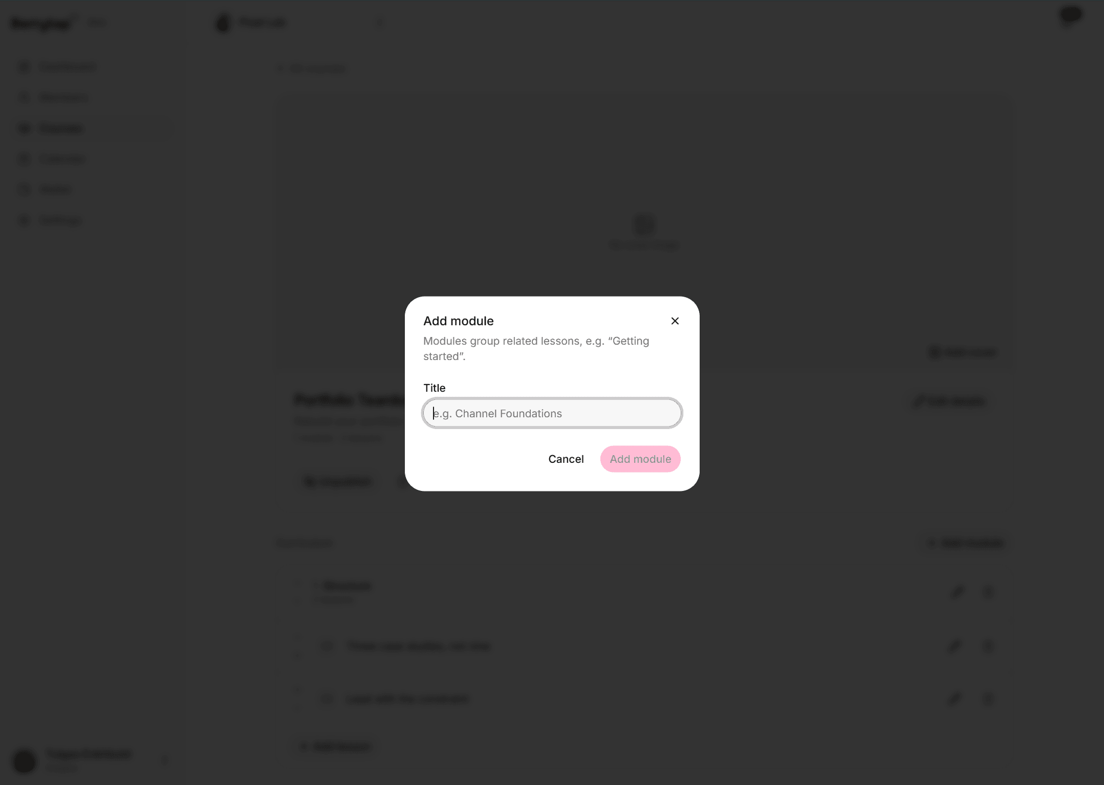 The Add Module dialog with a single name field.